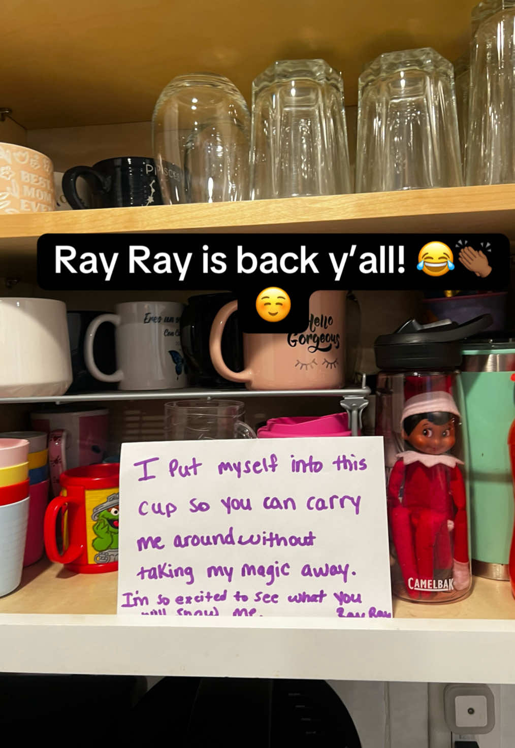 Ray Ray has regained her magic and made her return back to our house safe and sound lol. 😭😂🎉☺️👏🏾 #elfontheshelf #christmas #funny #funnyvideos #elfmagic #rayray