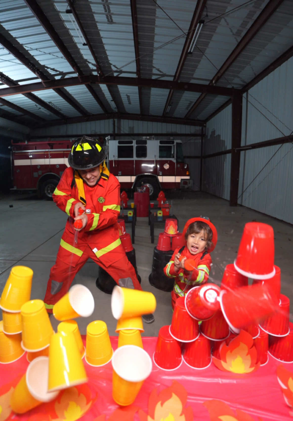 Father vs Son fire fighter race!🔥🧑‍🚒 Be sure to check out these awesome #TileTown magnetic sets from @MooseToys! #MooseToysPartner 