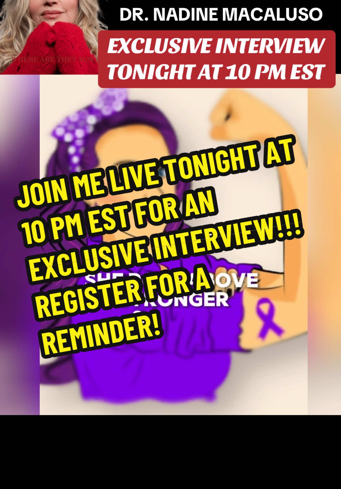 Tonight’s the night! Join me live at 10 PM EST for an exclusive interview with Dr. Nadine Macaluso. Don’t miss this powerful conversation! Set your reminders now! 🕙✨ #LiveInterview #ExclusiveChat #TrueCrimeCommunity #DrNadineMacaluso #SurvivorStories #Empowerment #TikTokLive @Dr Nae Productions 