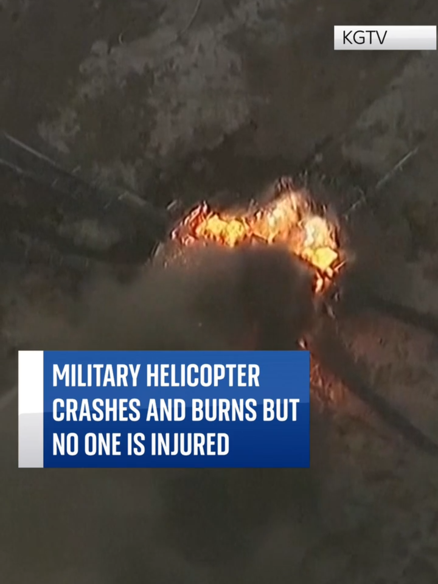 Fire crews attend a burning helicopter at a military base in the US. The aircraft reportedly experienced an emergency in flight and crashed but amazingly, no one was injured. #SkyNews #US #Helicoptercrash