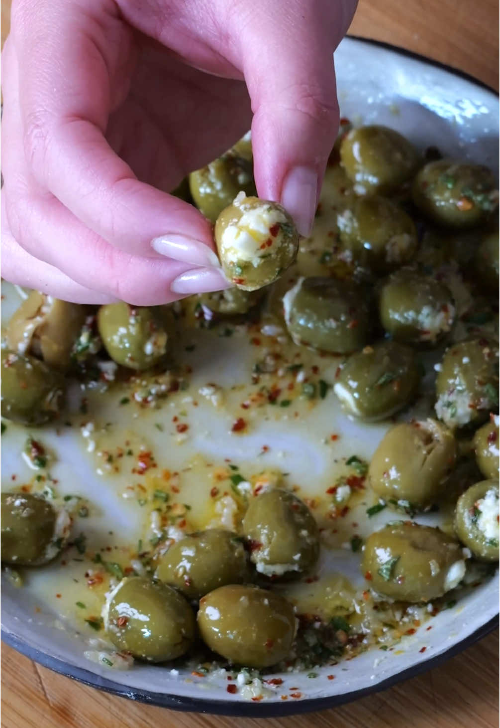 Feta stuffed olives. Full recipe on daenskitchen.com #stuffedolives