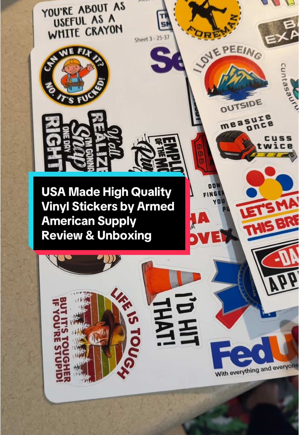 If you are a blue collar person who is in need of some hardhat stickers, water bottle, cooler stickers, or car stickers that are humorous and relevant, these could be the stickers for you. These are made in the United States, made of high-quality vinyl and can withstand extreme weather. @@Armed American Supply #armedamericansupply #hardhatstickers #bluecollar #waterbottlestickers #carstickers #usamade #vinylstickers #TikTokShopHolidayHaul #TikTokShopMustHaves #SavingsSquad #HolidayGiftGuide #HolidayGiftIdeas #TikTokShop #TikTokShopping #TikTokShopFinds #TikTokShopReviews #TikTokShopSale #TTSLevelUp #TikTokShopNewArrivals #tiktokshopblackfriday #tiktokshopcybermonday #spotlightfinds #blackfridayearlydeals #blackfridaydeals #blackfriday #ttsdelightnow #giftguide #ttstakeover #brandselect #TikTokShopCreatorPicks #mademyyear #TikTokHolidayHaul #tiktokshoppicks #toptierdecember #winterfinds #beautyfinds #TikTokShopLastChance #TikTokShopNewYearNewAura #TikTokShopLastChance 