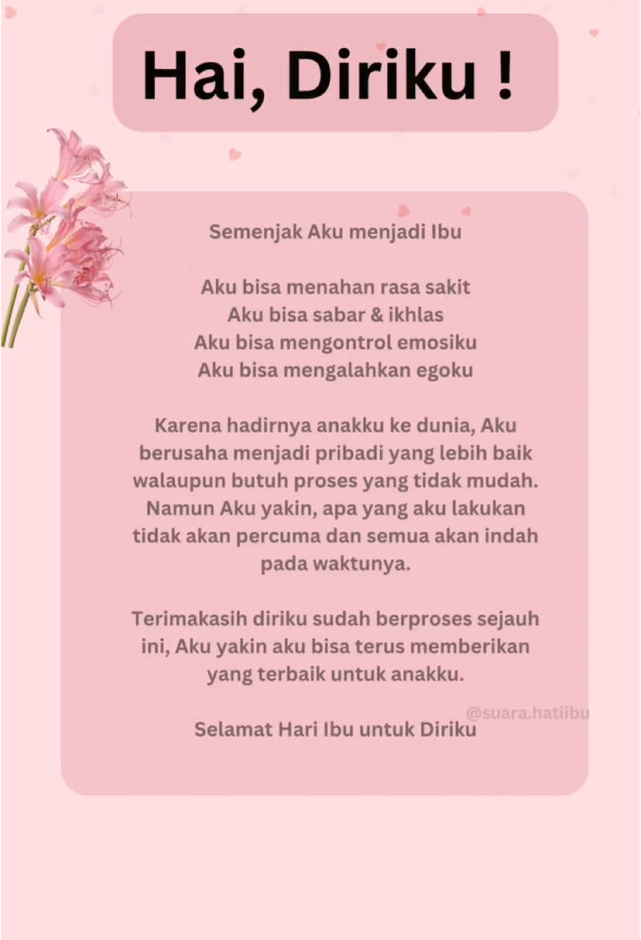 Selamat Hari Ibu untuk Diriku #suarahatiibu #hariibu #selamathariibu #ibu #ceritaiibu #curhatibu