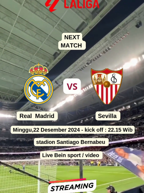 jadwal la Liga real Madrid vs Sevilla #jadwalbola #laliga #realmadrid #sports #football #Soccer #fyp #viral 