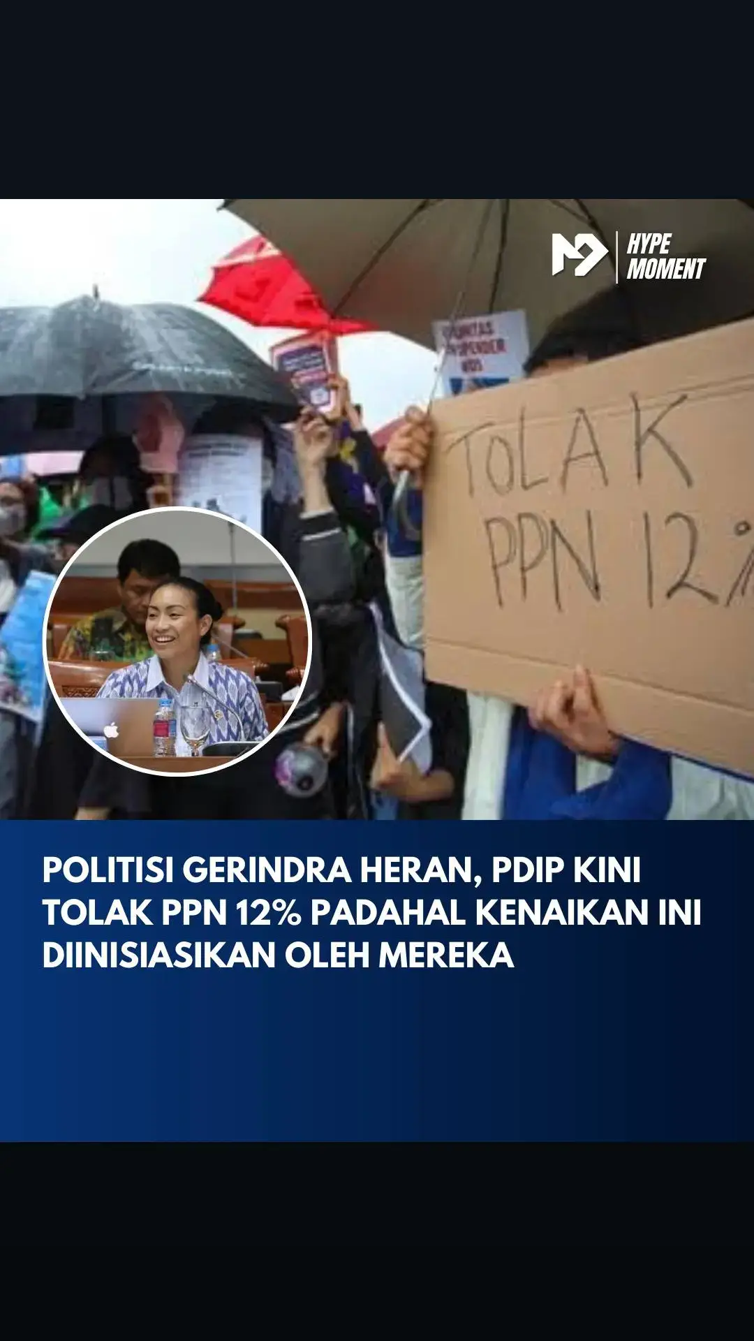 Politikus Gerindra heran dengan sikap PDIP yang menolak kenaikan PPN 12%, padahal aturan ini diinisiasi PDIP melalui UU Harmonisasi Peraturan Perpajakan (HPP) pada 2021, saat mereka berkuasa di DPR. Anggota Komisi XI Gerindra, Wihadi Wiyanto, menegaskan kenaikan PPN menjadi 12% adalah produk DPR periode 2019-2024 dan bukan kebijakan Presiden Prabowo. Ia meminta PDIP bersikap tegas, apakah mendukung pemerintah atau menjadi oposisi. Wakil Ketua Komisi VII, Rahayu Saraswati, juga mempertanyakan sikap PDIP yang kini menolak kebijakan tersebut. Ia mengingatkan bahwa PDIP dulu memimpin pembahasan UU tersebut. Sementara itu, anggota DPR PDIP Rieke Diah Pitaloka meminta Presiden Prabowo membatalkan kenaikan PPN 12% sebagai 