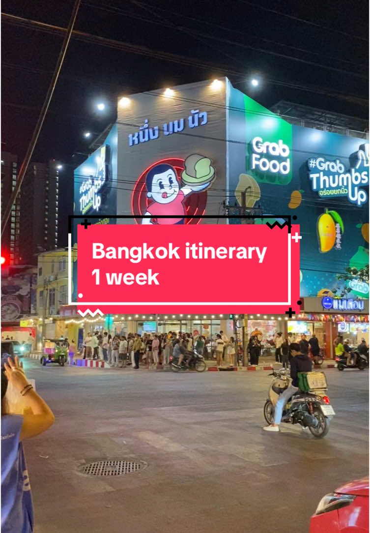 Full itinerary Bangkok Thailand 1 week trip! As someone who visit Bkk for the first time! • Day 1  Jeh o chula  Sevel • Day 2  Breakkie (rung rueang / mar varee / wattana panich) -> Wat arun -> the artist house  ->  yaowarat street food  •Day 3  factory coffee -> Tofu -> december -> platinum -> central world -> thong smith -> after you -> Jodd’s fair • Day 4 Breakkie (mr joe) ->  Emquartier -> kub kao kub pla -> emsphere -> Siam square -> mil toast -> siam paragon -> thipsamai (food court)  • Day 5  Polo fried chicken -> icon siam -> sook siam -> cruise dinner chao phraya princess cruise  • Day 6  Chatuchak weekend market  • Day 7  Soi prachum morning market -> trok mor market -> Kor panich -> big c -> kodtalay seafood buffet  • Day 8  Terminal 21 One bangkok chula 50 #bkk #bangkok #wheretogobangkok #bangkokitinerary #placetogobangkok #bangkoktrip #bangkoktravel #bangkokfood 