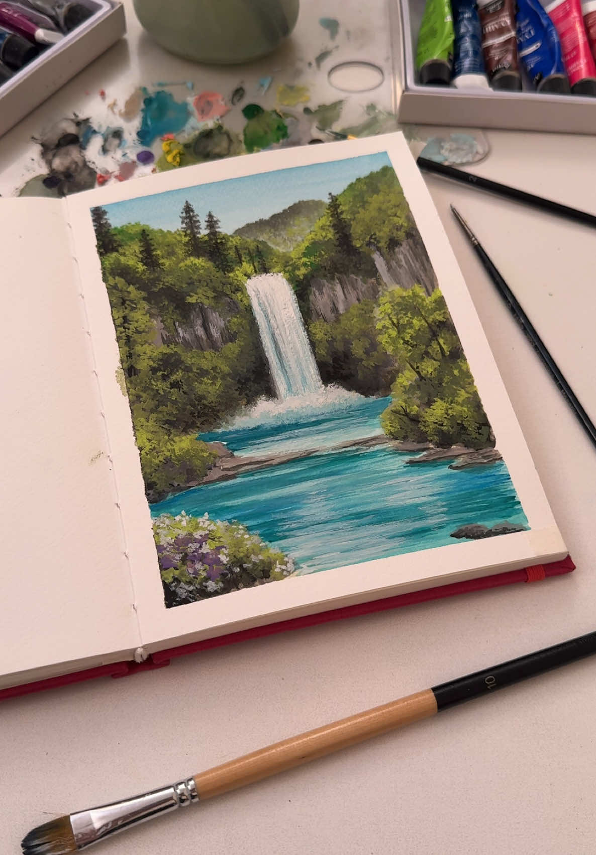 New painting process ✨ #art#draw#gouache#stepbystep#drawingtutorial#painting#artwork#paint#fyp#artist#sketchbook#stepbysteptutorial#trending#artworks#sketches#fypforyoupage#process#field#foryou#gouachepaintingprocess#waterfallpainting