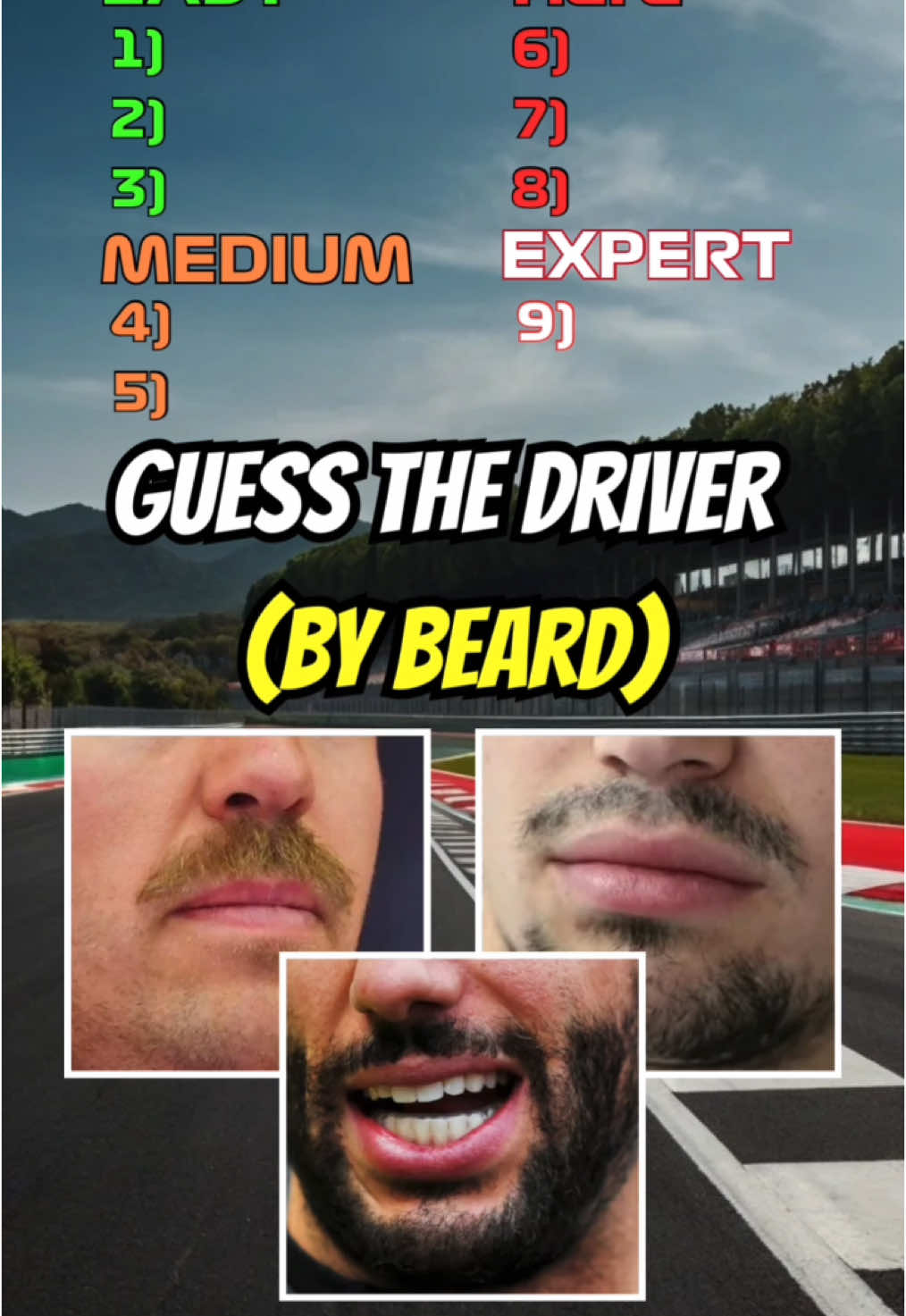 Did you get the expert question? Guess the F1 Driver beard edition! #f1 #f1quiz #quiz #f1trivia #formula1 #guessthedriver 