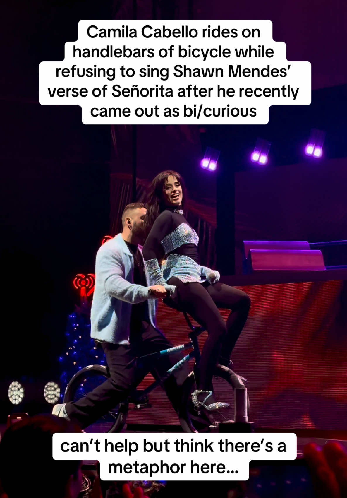 Camila Cabello rides on handlebars of bicycle while refusing to sing Shawn Mendes’ verse of Señorita after he recently came out as bi/curious. Can’t help but think there’s a metaphor here… What an iconic show it was at iHeartRadio Jingle Ball Miami! @Camila Cabello @iHeartRadio #camilacabello #shawnmendes #jingleball #jingleballmiami #y100jingleball #jingleball2024 #iheartjingleball #iheartradiojingleball #shawnmendescomingout #camilamendes #camilashawn #shawncamila #camilacabelloedit #camilacabellovideos #camilacabellofan #camilacabellofans #camilacabelloedits #camilacabellosenorita #senorita #senoritashawnmendes #senoritacamilacabello #señorita #señoritacamilacabello #señoritashawnmendes #señoritashawnmendescamilacabello