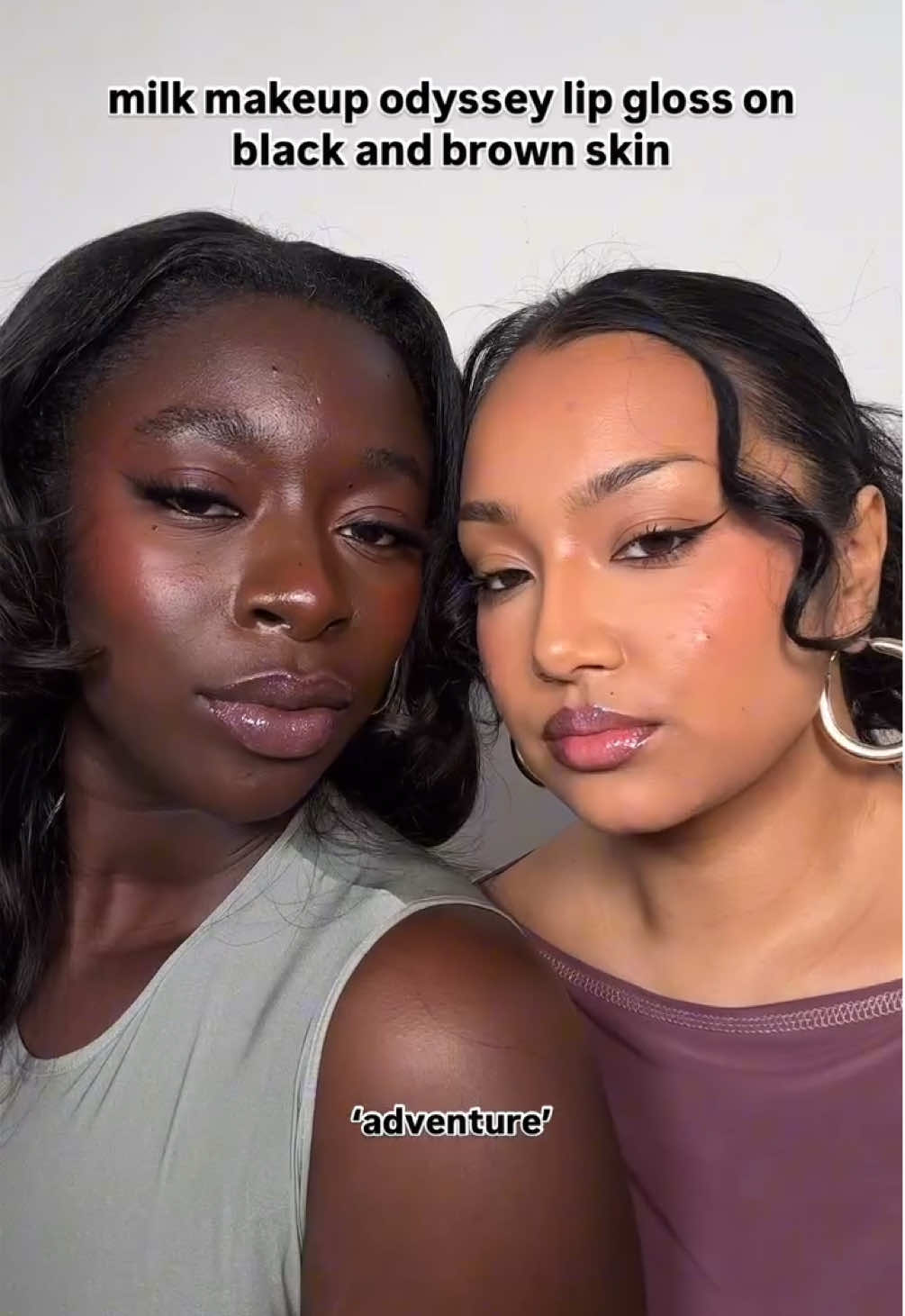 high-shine gloss for you and your BFF 👯‍♀ creators @wendyandmay (she/her) rock Odyssey Lip Oil Gloss in Adventure, our lavender shimmer that looks good on everyone. #milkmakeup #cleanbeauty #odysseylipgloss #nyemakeup