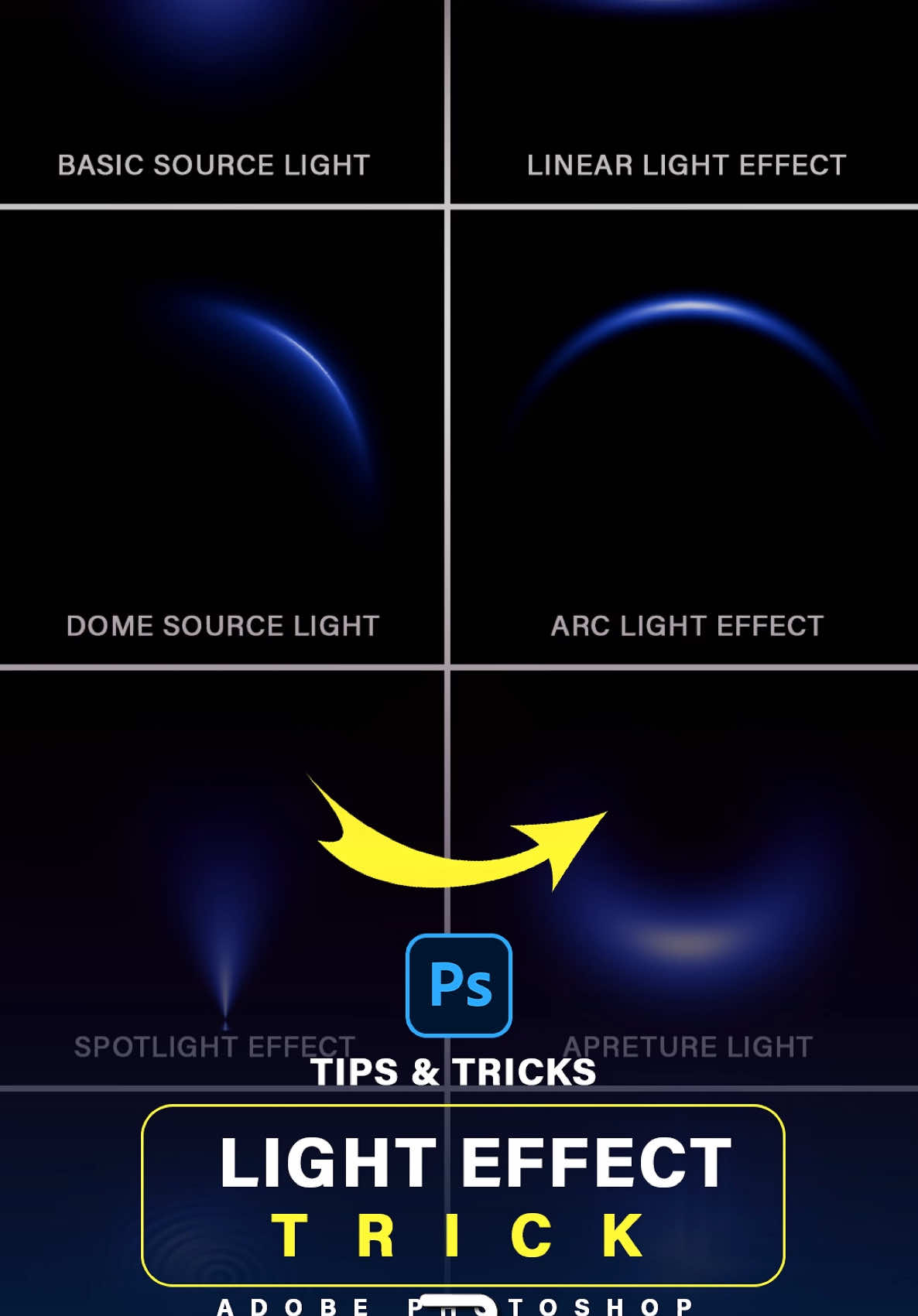 Photoshop tutorials - light effect tricks and tips ✨ Save it for later #light #dome #polar #spotlight #lens #ripple #water #wavy #zigzag #lighting #tips #tricks #tipsandtricks #ps4 #ps5 #tutorial 