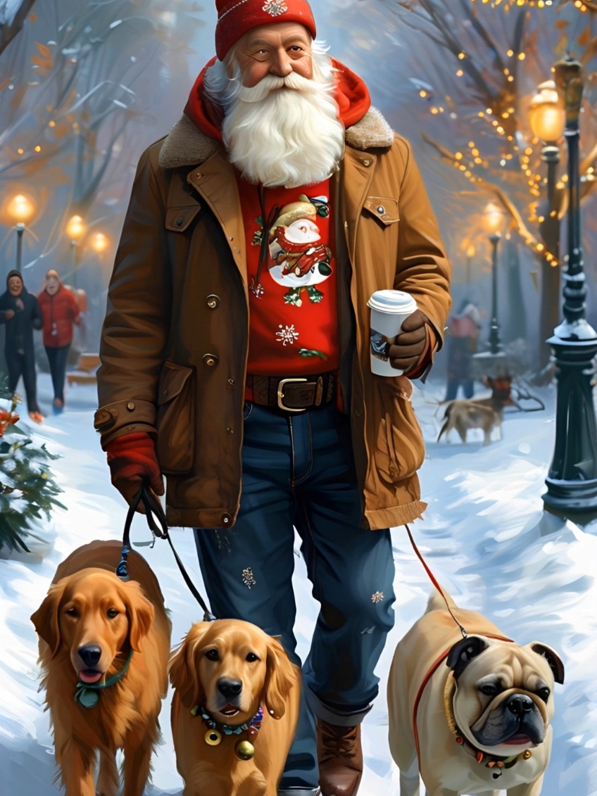 Santa may have retired from delivering gifts, but not from spreading joy! Taking the lead in this wintery stroll, he's got his trusty pups in tow, a hot cocoa in hand, and style for miles. Who knew the big guy was a dog whisperer too? 🔗 Link in Bio ⬇️  ✨ Discover More Here! ✨ #SantaWithStyle #WinterWalks #DogLovers #Christmas2024 #FurryFriends #SantaLife #DogMoments #DogsOfInstagram #PuppyLove #WalkingWithDogs #HolidayVibes #WinterFashion #FestiveSeason #DogWalkingLife #CozyWinter #DogFriendly #PetsOfTikTok