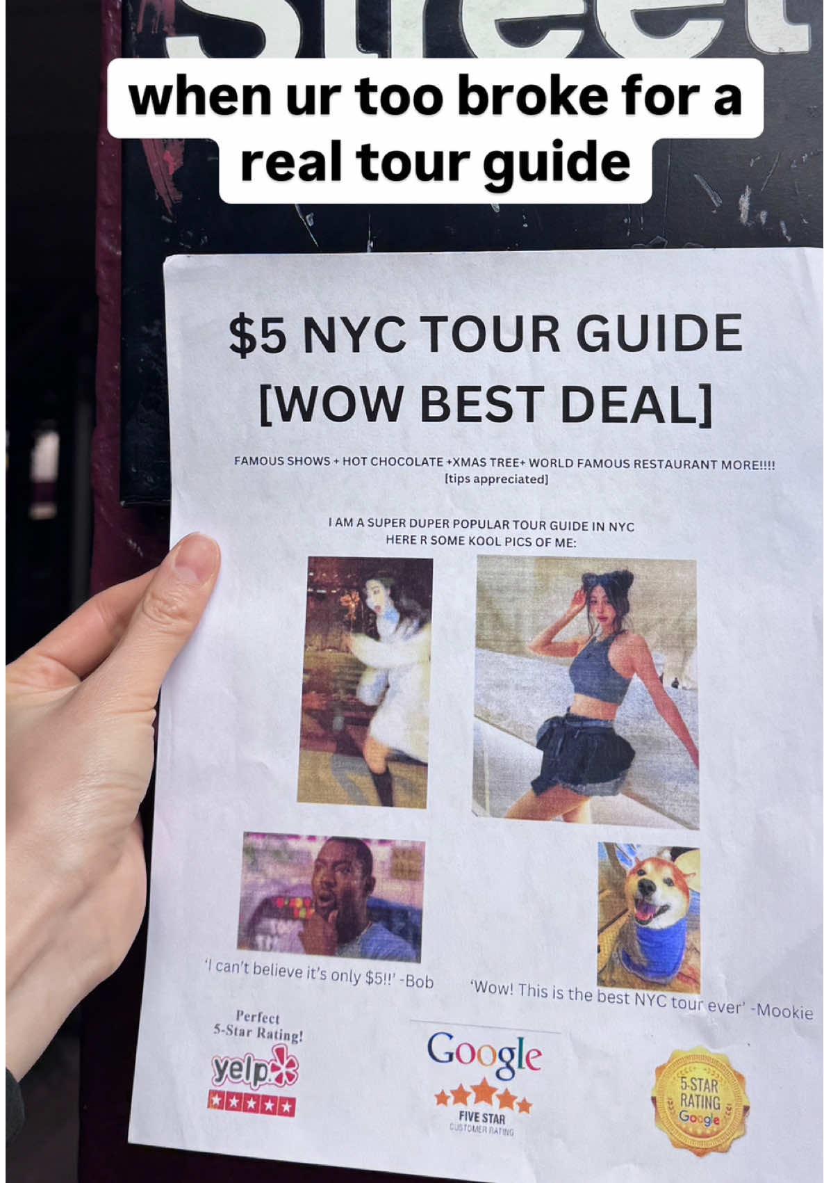 best tour guide in the city frfr highly recommended 💀 #nyc #date #funnyskits #travel #traveltiktok #cheap #budgettravel #funnymoments #dateideas #dating #meme #tallgirl #traveltok #newyorkcity #cheapeats 