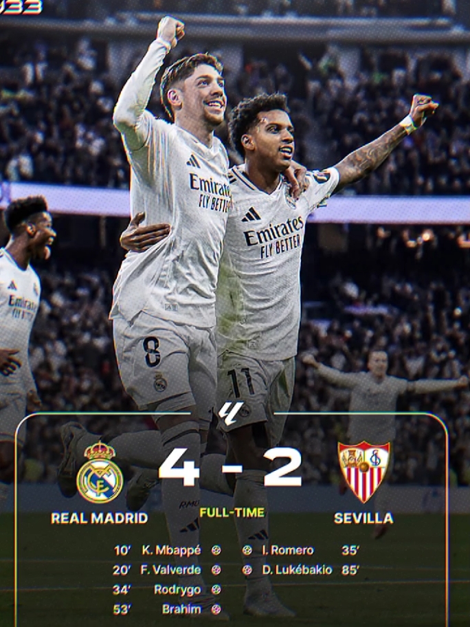 4-2🥶 #realmadrid #madrid #halamadrid #sevilla #madridista #king #fyp #foryou #foryoupage #foryourpage #capcut #jj #jjcapcut #viral #tiktok #real #laliga #masukberanda #fypシ #fypdong #kingmadrid👑 