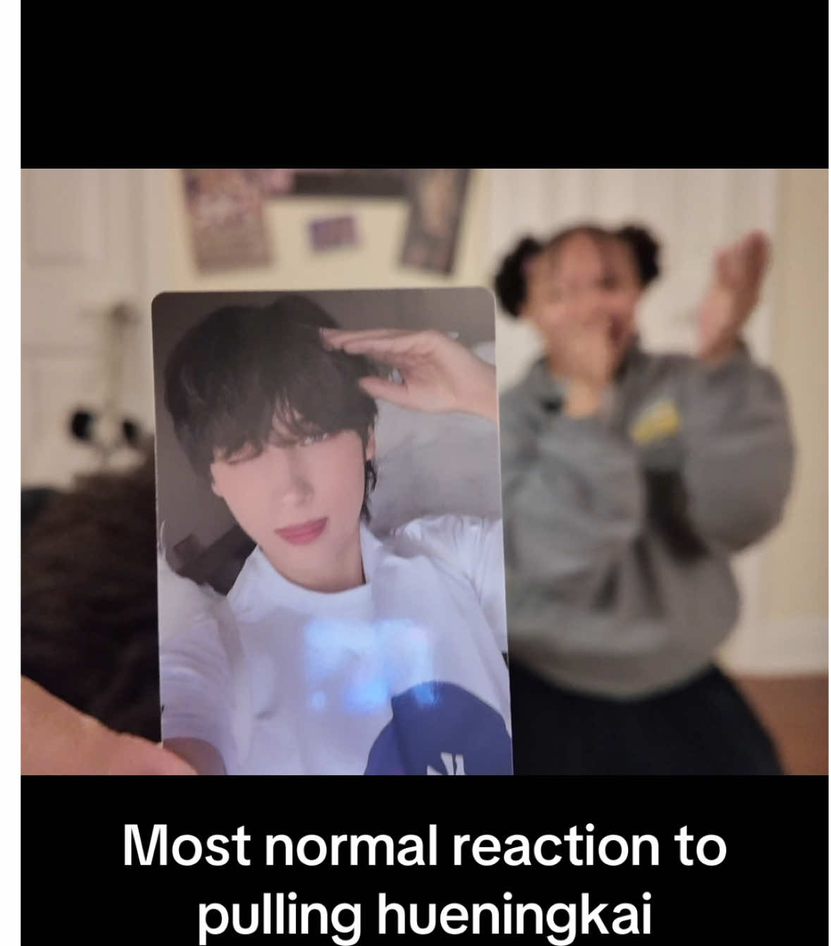 My sister literally jumping up and down makes me laugh everytime. #TXT #photocard #kpopalbum #hueningkai #kpop 