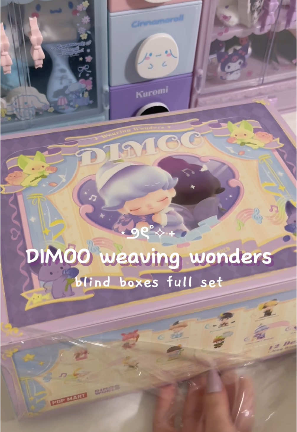 dimoo weaving wonders full set unboxing! 🩵🎀 this series is so cute i loved every single one ( ˃ ⌑ ˂ ) @POP MART US #popmart #dimoo #blindbox #sanrio #aesthetic #asmr #unboxing #kawaii #fyp #stationery #hellokitty