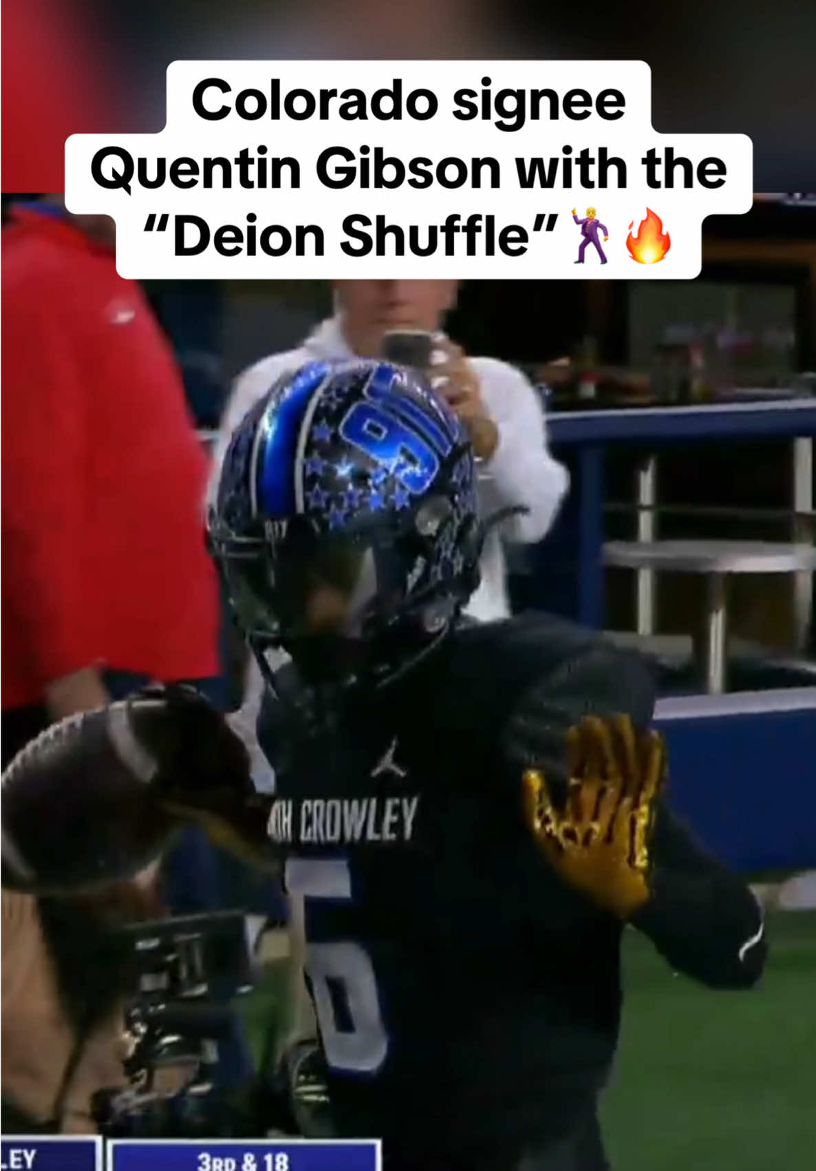 Quentin Gibson is ready for PRIMETIME 😤🔥 @Dave Campbell’s Texas Football Colorado WR signee with the TD for No. 3 North Crowley (TX). #football #quentingibson #statetitle #touchdown #colorado #widereciever #highschoolfootball #athlete #deionsanders #dance