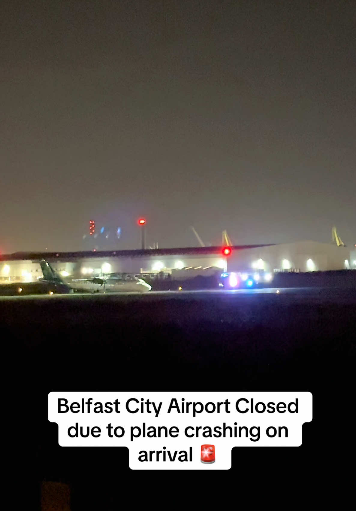 BELFAST CITY AIRPORT SHUTS AFTER CRASH 🚨🚨 All flights in and out of Belfast City Airport have been cancelled on Sunday evening after an Aer Lingus plane suffered an emergency incident while landing during strong winds. The plane had flown from Edinburgh to Belfast at about 16:00 GMT with four crew members but no passengers on board. It appears the plane's nose wheel collapsed during landing, with pictures showing its nose resting on the runway tarmac. It is understood no-one was seriously hurt. The airport's runway has been shut and is not expected to reopen until Monday. #belfast #belfastcityairport #belfasttiktok #belfastcity #northernireland #northernirelandtiktok #plane #planecrash #airport #news #aerlingus #storm #winds 