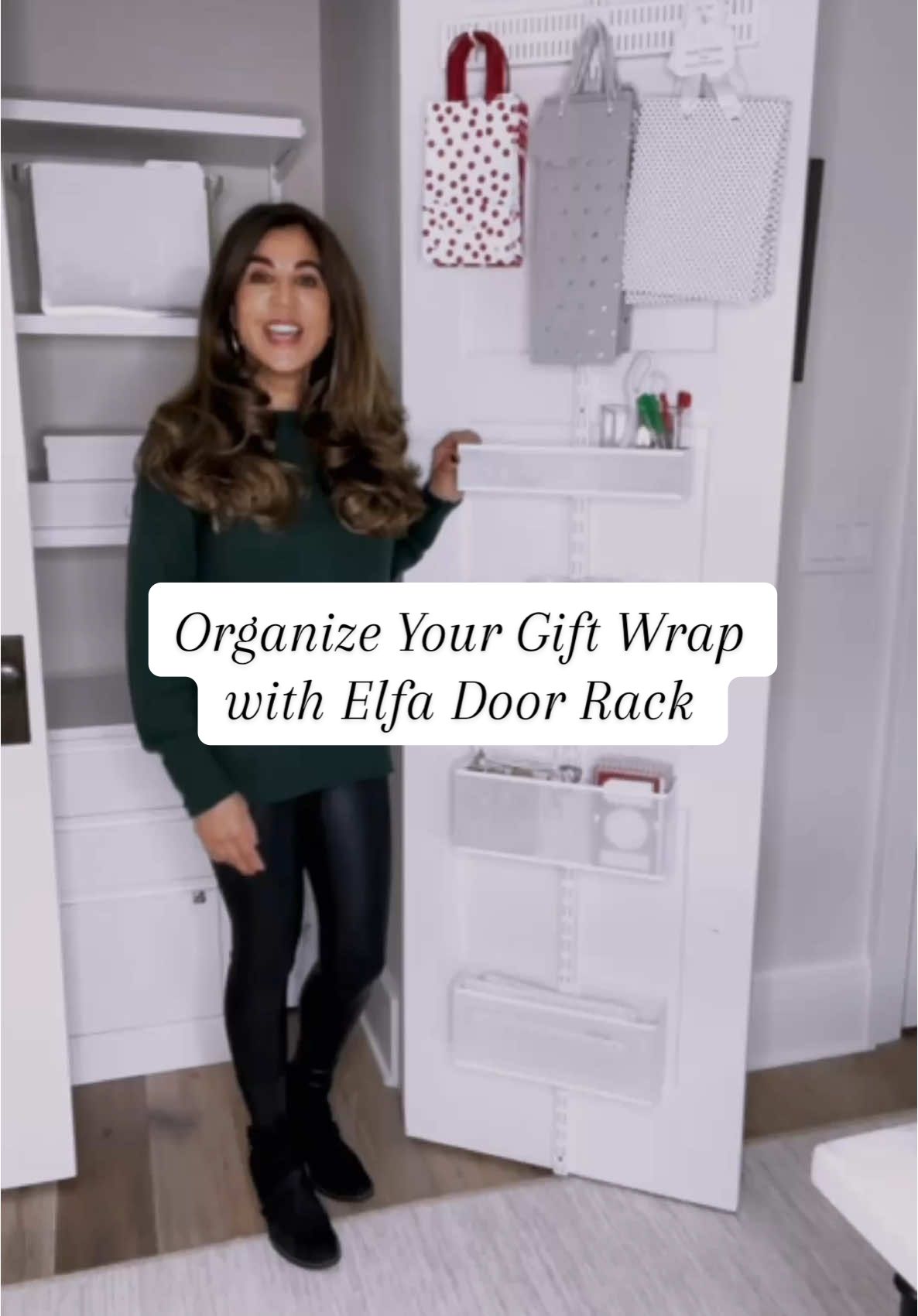 SALE ALERT‼️One of my favorite ways to organize gift wrap is with the Elfa door & wall rack @The Container Store 💙 Easy to install and many accessories available to create customizable storage solutions.🎄🎁 👉🏼SHOP Elfa sale by going to the link in my profile! #TheContainerStoreAmbassador #TheContainerStore #ElfaTransformation #professionalorganizer #giftwrapping #getorganized #neatlydesigned