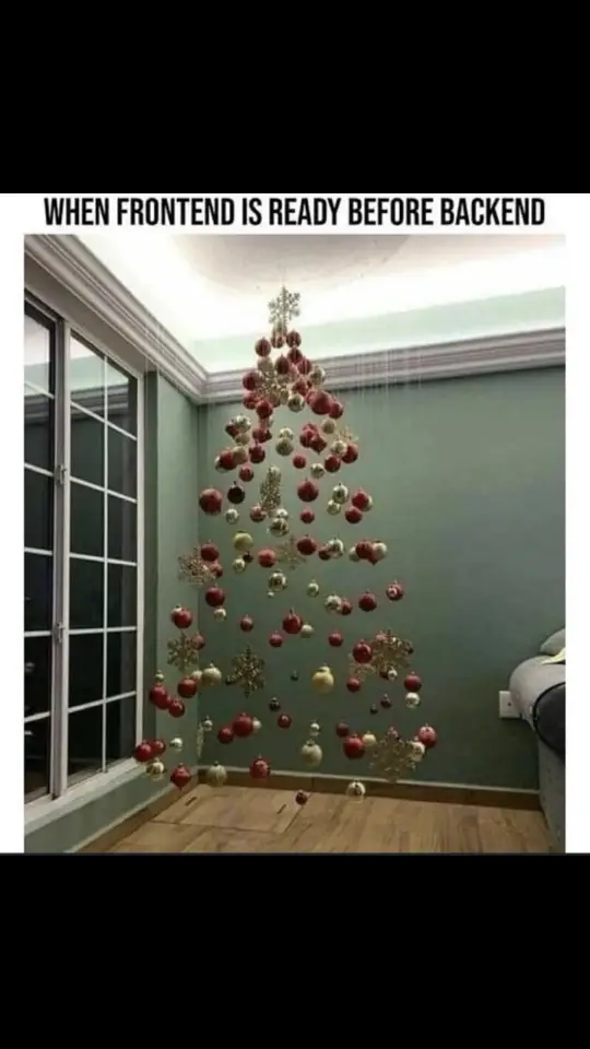 This tree perfectly sums up when the frontend looks stunning, but the backend isn’t ready yet. Developers, we’ve all been there! 🤷‍♂️✨ #frontend #backend #christmas #programminghumor #bouteekdugeek #codinghumor #devlife #coding #programming #merrychristmas 