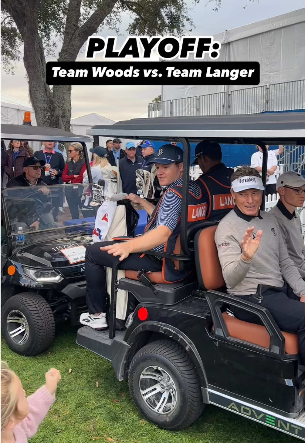 Bernhard Langer’s granddaughter wished the players good luck as they carted off to 18 tee. ❤️ #golf #fyp #bernhardlanger #PGATOUR #tigerwoods #pncchampionship 