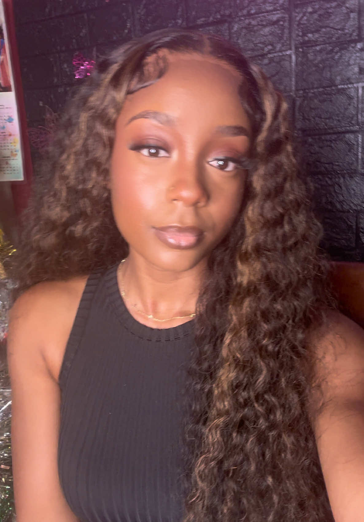 Not my usual content buttt let’s take a minute to appreciate this glueless wig from @Luvmehair and this beautiful customization, install and makeup by @Gia🫶🏽. Hair link in bio: Brown Highlights Funmi Curly Glueless 5x5 Closure Lace Long Curly Wig  #luvmehair #gluelesswig #makeupartist #gluelesswiginstall #