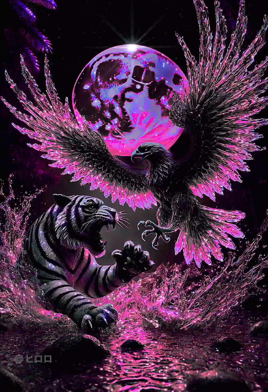 Tiger vs. Eagle🐯🦅無断転載禁止🈲#art #wallpaper #迫力 #鷲 #虎 #colorchange #癒し風景 