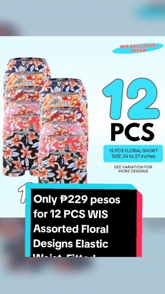 Only ₱229 pesos for 12 PCS WIS Assorted Floral Designs Elastic Waist  Fitted  Pambahay Shorts Womenswear Bottom! Don't miss out! Tap the link below! #pambahayshortsforwomen #TikTokShop #tiktokfinds #TikTokFashion #tiktokph #tiktokaffiliate #LearnOnTikTok 