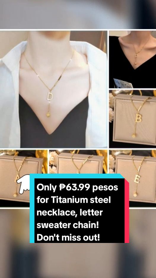 Only ₱63.99 pesos for Titanium steel necklace, letter sweater chain! Don't miss out! Tap the link below! #letternecklace #TikTokShop #tiktokfinds #TikTokFashion #tiktokph #tiktokaffiliate #LearnOnTikTok 