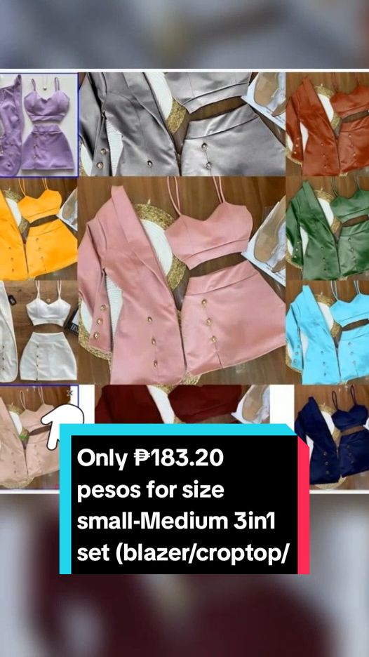 Only ₱183.20 pesos for size small-Medium 3in1 set (blazer/croptop/skirt) New arrival formal sexy fashionable women's wear attire for women! Don't miss out! Tap the link below! #blazercroptopskirt3in1 #womenswear #TikTokShop #tiktokfinds #TikTokFashion #tiktokph #tiktokaffiliate #LearnOnTikTok 