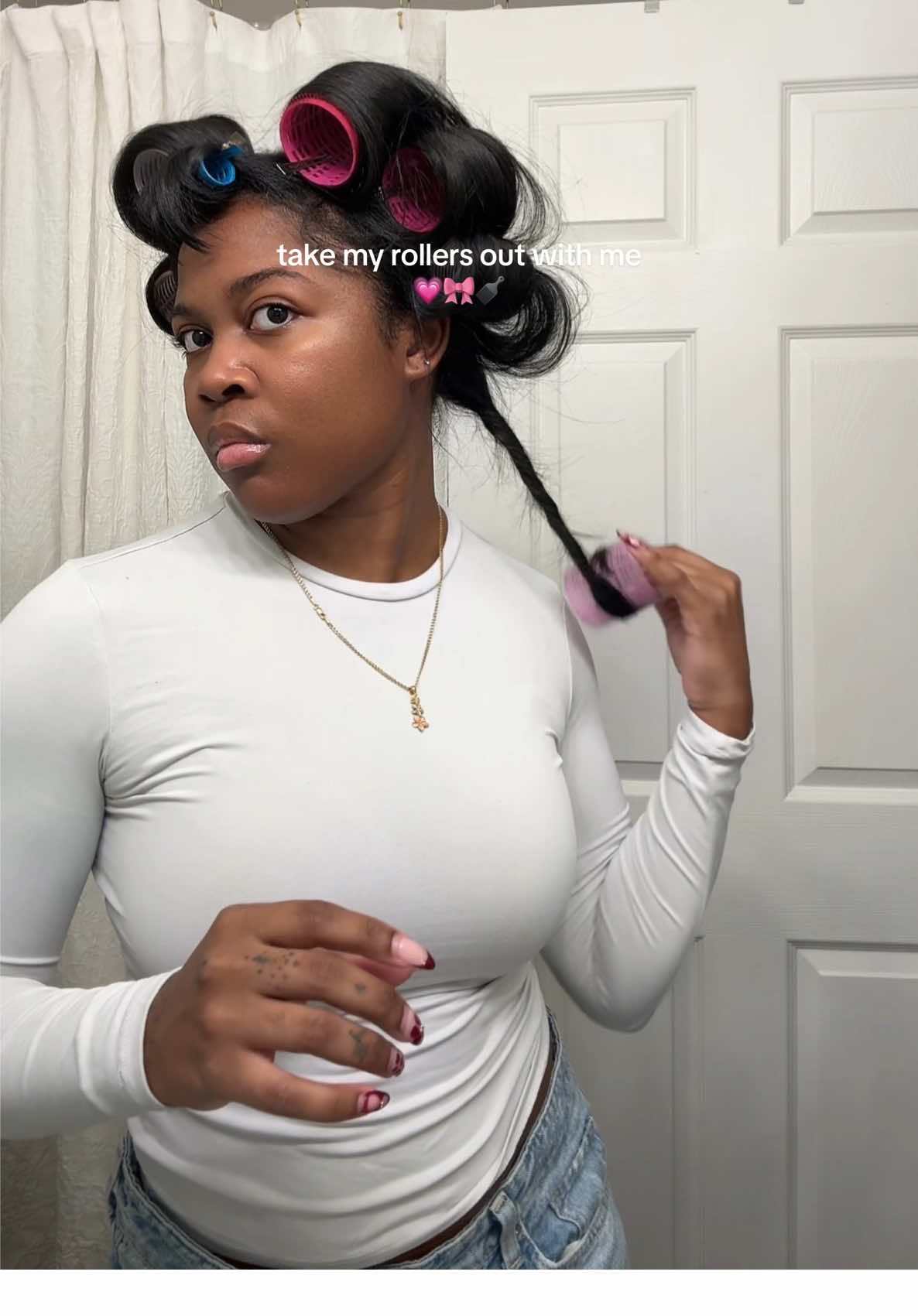 Definitely not my best rollerset take down, hopefully the next will 🫠 #takemyrollersoutwithme #bangs #silkpress #silkpressnaturalhair #blackgirltiktok #rollerset 