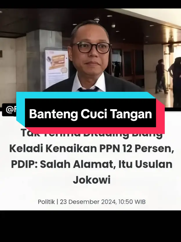 Ketua DPP PDI Perjuangan (PDIP) Deddy Sitorus menjelaskan, tuduhan terkait partainya sebagai biang keladi kenaikan pajak pertambahan nilai (PPN) 22 persen adalah tak benar. Sebab, yang mengusulkan Undang-Undang (UU) Harmonisasi Peraturan Perpajakan (HPP) adalah pemerintahan Presiden ke-7 RI Joko Widodo (Jokowi).  Diketahui, imbas adanya UU HPP Presiden Prabowo harus menaikkan PPN dari 11 persen menjadi 12 persen pada 1 Januari 2025.  #deddysitorus #fyp 