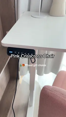 Pink chair perfect with white lift desk #tiktokholidaydeals #chairs #crisscrosschair #wfh #wfhchair #pinkchair #plussizechair #joyfinityhome 