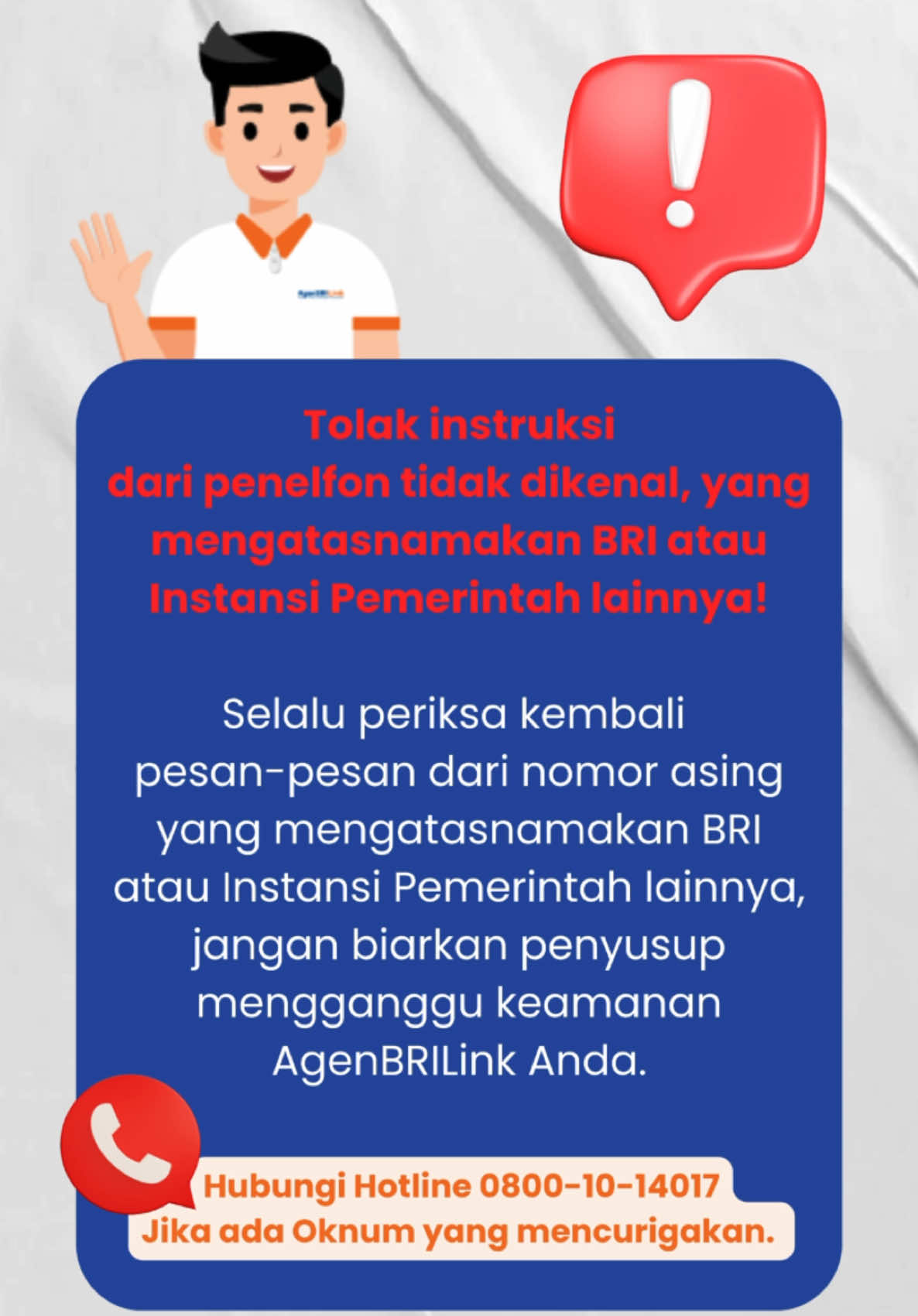 Sobat BRILinkers ✨ ⚠️ Curigai Pesan Asing, Lindungi Data Penting! ⚠️ Jangan sembarangan membuka pesan atau tautan dari nomor yang tidak dikenal. Penipu bisa saja mengincar data pribadi Anda untuk tujuan jahat! 🔒 Jaga kerahasiaan data pribadi dan akun Anda. 🚫 Hindari mengklik link atau mengunduh aplikasi dari sumber yang mencurigakan. 🔍 Selalu verifikasi pengirim pesan sebelum bertindak. #AgenBRILink #BRILinkers #BRI