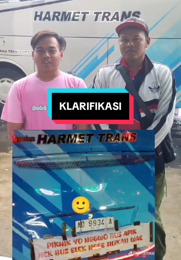 Halo teman teman semuanya. Berikut kami lampirkan video klarifikasi dari biro dan panitia wisata yang melakukan penyewaan armada pada tanggal 22 Desember 2024 dengan tujuan Gunung Kidul - Jogja bahwa MMT tersebut adalah buatan dari pihak panitia wisata.  Sekali lagi, kami atas nama Harmet Trans mohon maaf kepada teman2 PO dan crew pariwisata, kami tidak bermaksud untuk menyinggung atau bahkan merendahkan PO dan armada lain. Kejadian ini akan kami jadikan evaluasi kembali untuk prosedur penerimaan dan penempelan MMT pada armada kami, semoga bisa menjadi pelajaran untuk semua PO, Biro dan panitia wisata. Harapan kami setelah ini, Harmet Trans tetap bisa berteman, bekerja sama dan tidak ada kejadian atau hal yang tidak diingkan terjadi.   Terimakasih. #harmettrans #busharmet 