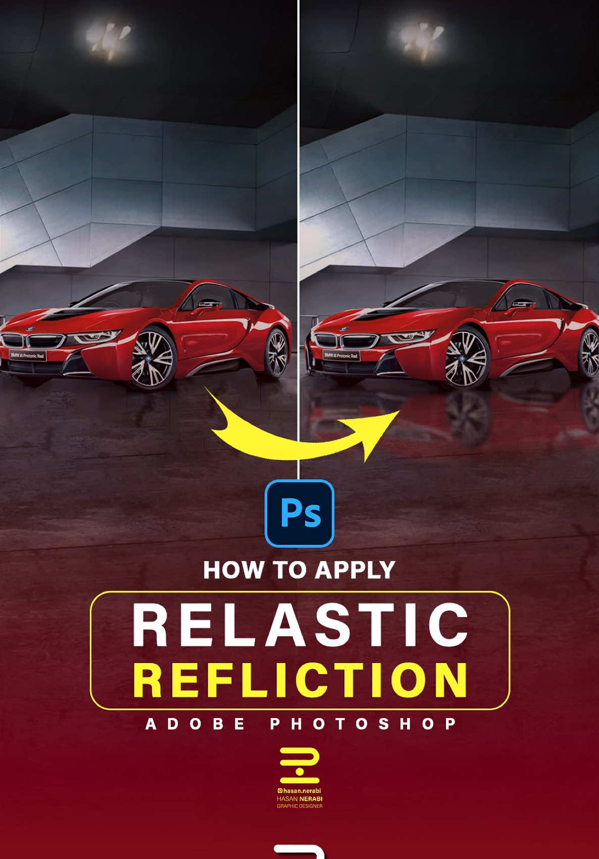 Photoshop tutorials - how to create relastic reflection ✨ Save it for later #red #mclaren #shadow #viral_video #CreateWithEffects #ps5 #edit #tutorial 