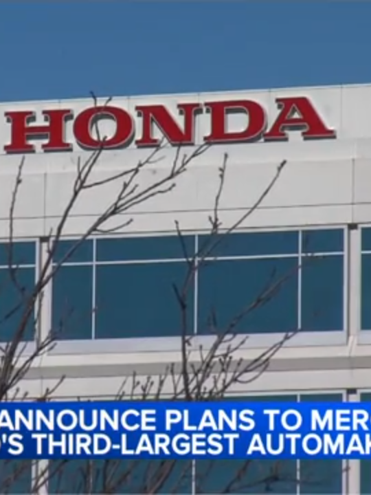 Japanese automakers Honda and Nissan have announced plans to work toward a merger, forming the world's third-largest automaker by sales as the industry undergoes dramatic changes in its transition away from fossil fuels. The two companies said they had signed a memorandum of understanding on Monday and that smaller Nissan alliance member Mitsubishi Motors also had agreed to join the talks on integrating their businesses. Honda's president, Toshihiro Mibe, said Honda and Nissan will pursue unifying their operations under a joint holding company. Honda will initially lead the new management, retaining the principles and brands of each company. The aim is to have a formal merger agreement by June and to complete the deal and list the holding company on the Tokyo Stock Exchange by August 2026, he said. No dollar value was given and the formal talks are just starting, Mibe said.