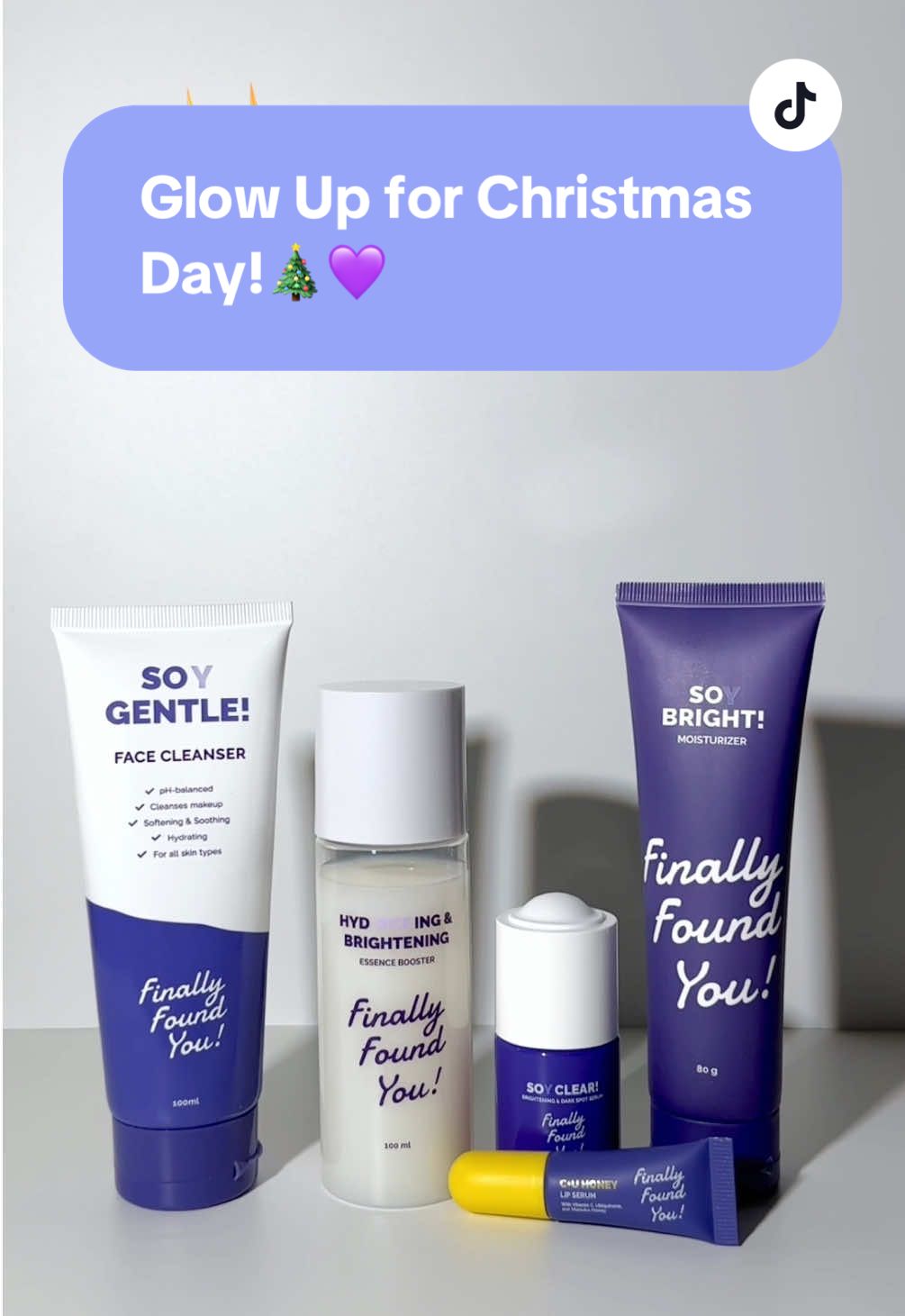 Get your skin ready for Christmas!🎄💜 #FinallyFoundYou #FinallySimple #cleanser #toner #serum #moisturizer #lipserum 