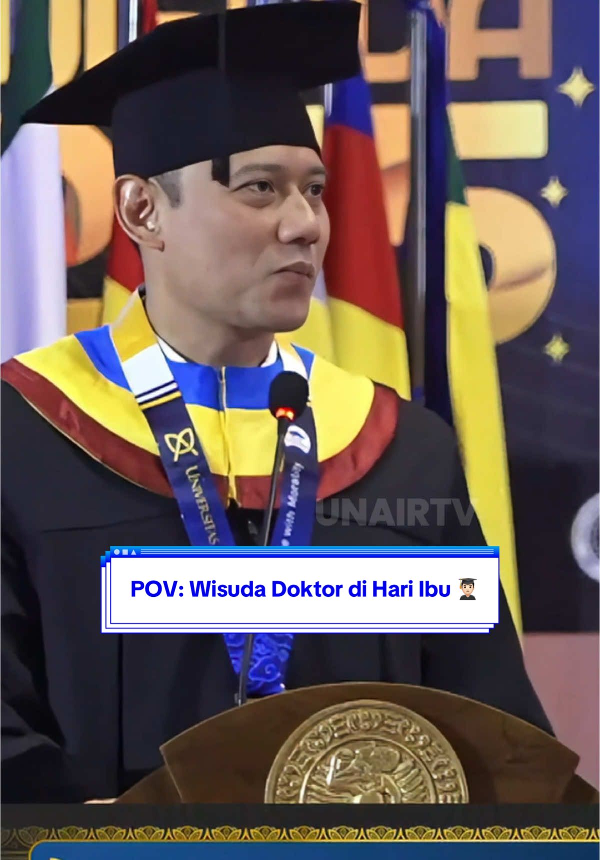 “Hidup adalah universitas yang abadi” - ujar @AHY dalam sambutannya mewakili wisudawan pada Wisuda 245 👨🏻‍🎓💐 #graduation #doktor #wisuda #unair #fyp 