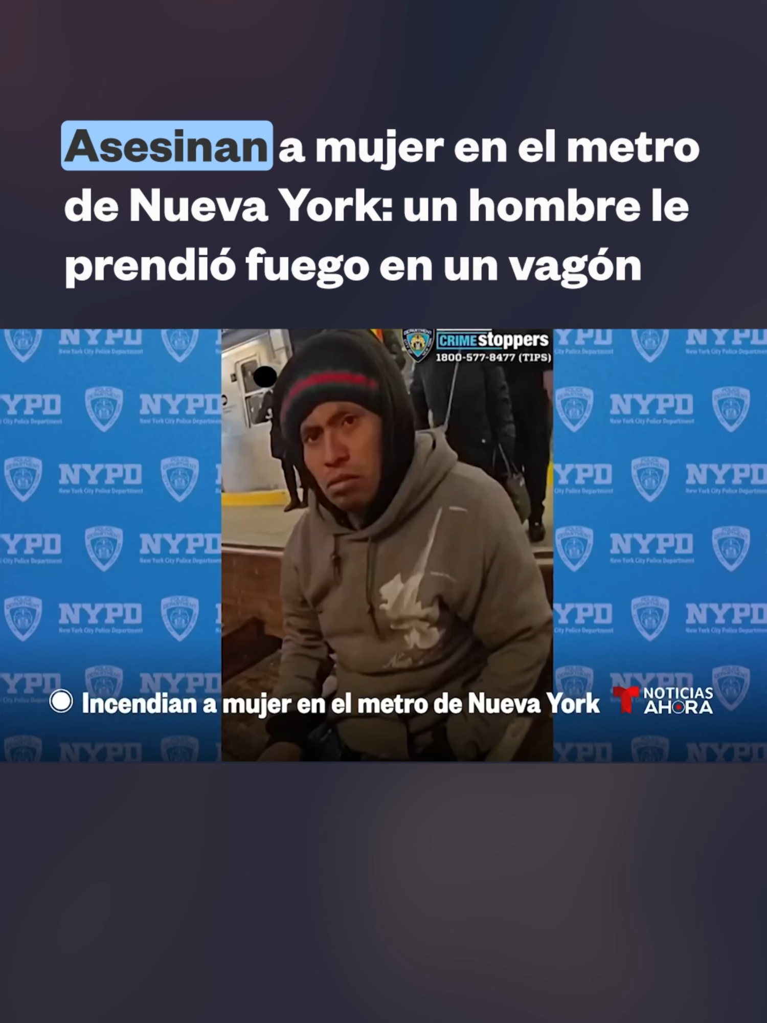 📍En Nueva York, las autoridades investigan el motivo del asesinato de una mujer que fue quemada en uno de los vagones del metro de la ciudad. Por el momento no se ha podido identificar a la víctima pero sí se conocen algunos detalles del posible agresor: es un hombre de 33 años ciudadano de Guatemala que llevaba varios años residiendo en el país. El sujeto, que caminó tranquilamente hacia la víctima, usó un mechero para incendiar su ropa mientras estaba sentada al fondo.