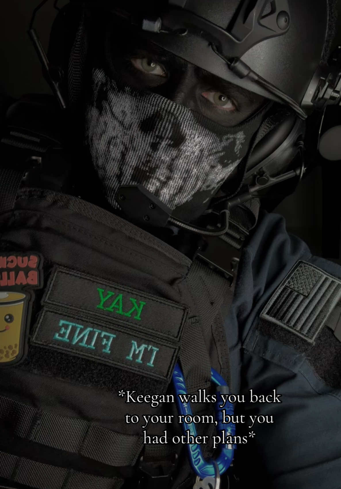 What a fun little surprise….. #pov #ynpov #fyp #kay #greeneyes #keeganruss #cod #callofduty #maskedmen #cosplay 