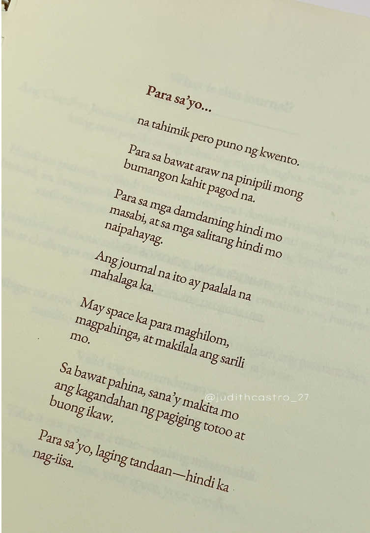 Grabe ka na @bakás 🥹 Sobrang kailangan to ng mga taong takot mag-open ng problema, dahil baka i-judge lang sila 😌 kaya ikaw, wag mo sarilinin ang bigat na dinadala ng puso mo. #comfortjournal #journal #bakas #usapangmentalhealth #mentalhealthmatters #foryou #fyp #recosbyj #bakascomfortjournal 