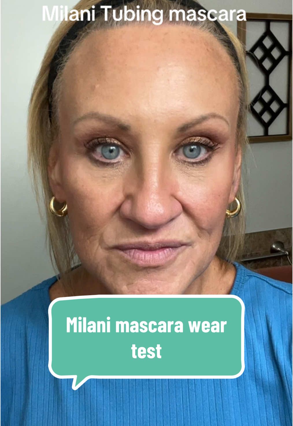 Tubing mascara wear test! No smudging no flaking no fallout! Super impressed! #mascara #makeup #TikTokShop #makeupover40 #beauty #newyearnewaura #eyelashes #over50andfabulous @Milani Cosmetics 