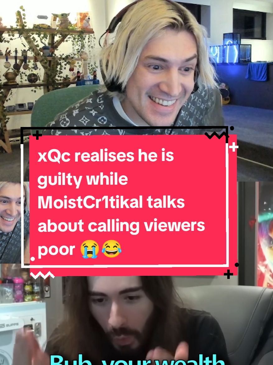 MoistCr1tikal made a video talking about Pokimane's cookie drama, and xQc realised he was guilty for doing everything Charlie was mentioning 😭 #xqc #moistcr1tikal #twitch #livestream #gaming #money #wealth #poor #funny #joke #fyp 