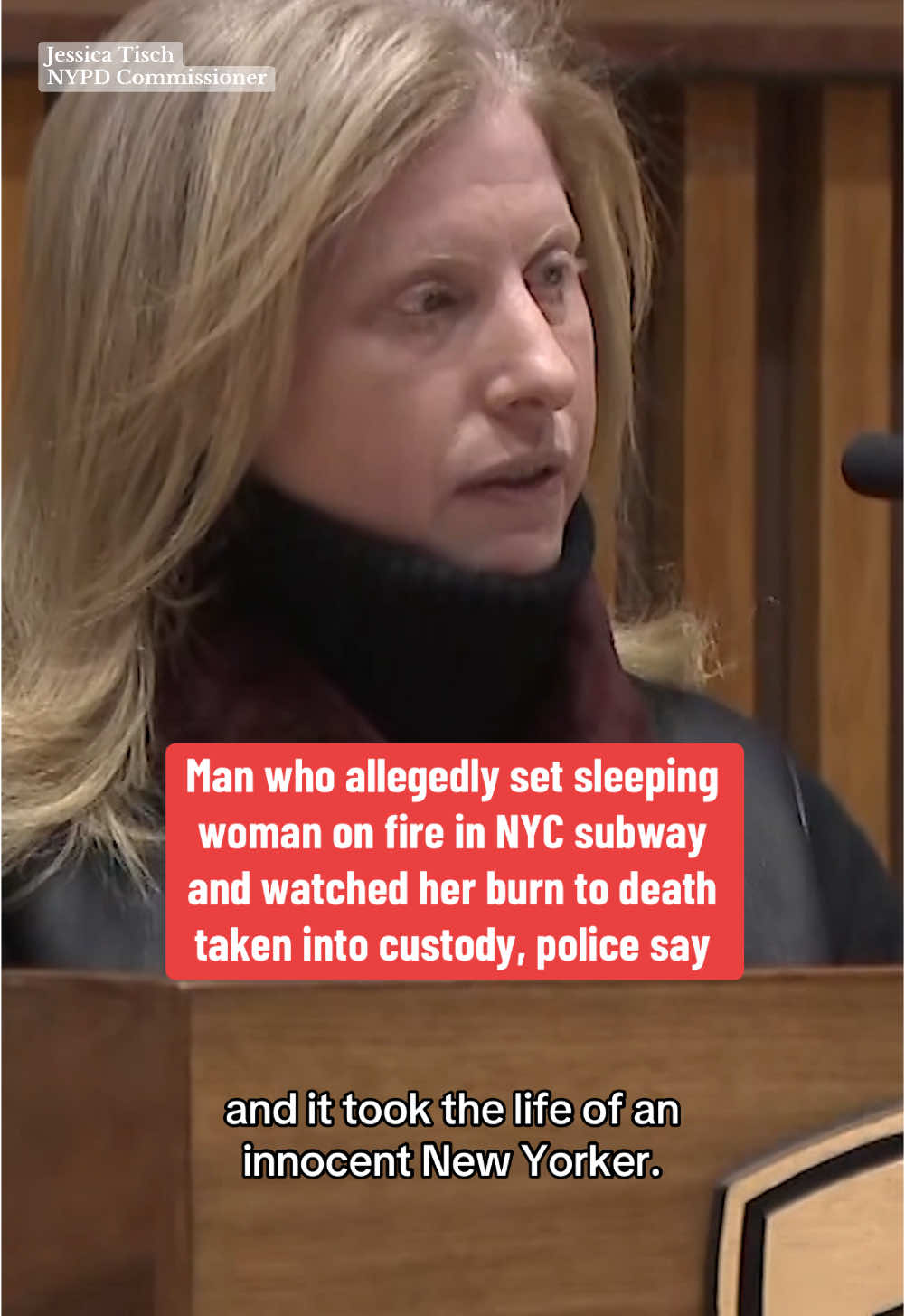 NYPD Commissioner Jessica Tisch said Sunday evening that a man suspected of lighting a sleeping woman on fire inside a New York City subway, causing her to burn to death, was taken into custody. Tisch credited three high school-aged New Yorkers for seeing the person of interest and calling 911, leading to his capture. Police said the individual came to the U.S. from Guatemala in 2018. So far, no charges have been filed, but investigators are still questioning him and trying to determine a motive. #nypd #newyorkcity #brooklyn #newyork #subway #nyc 