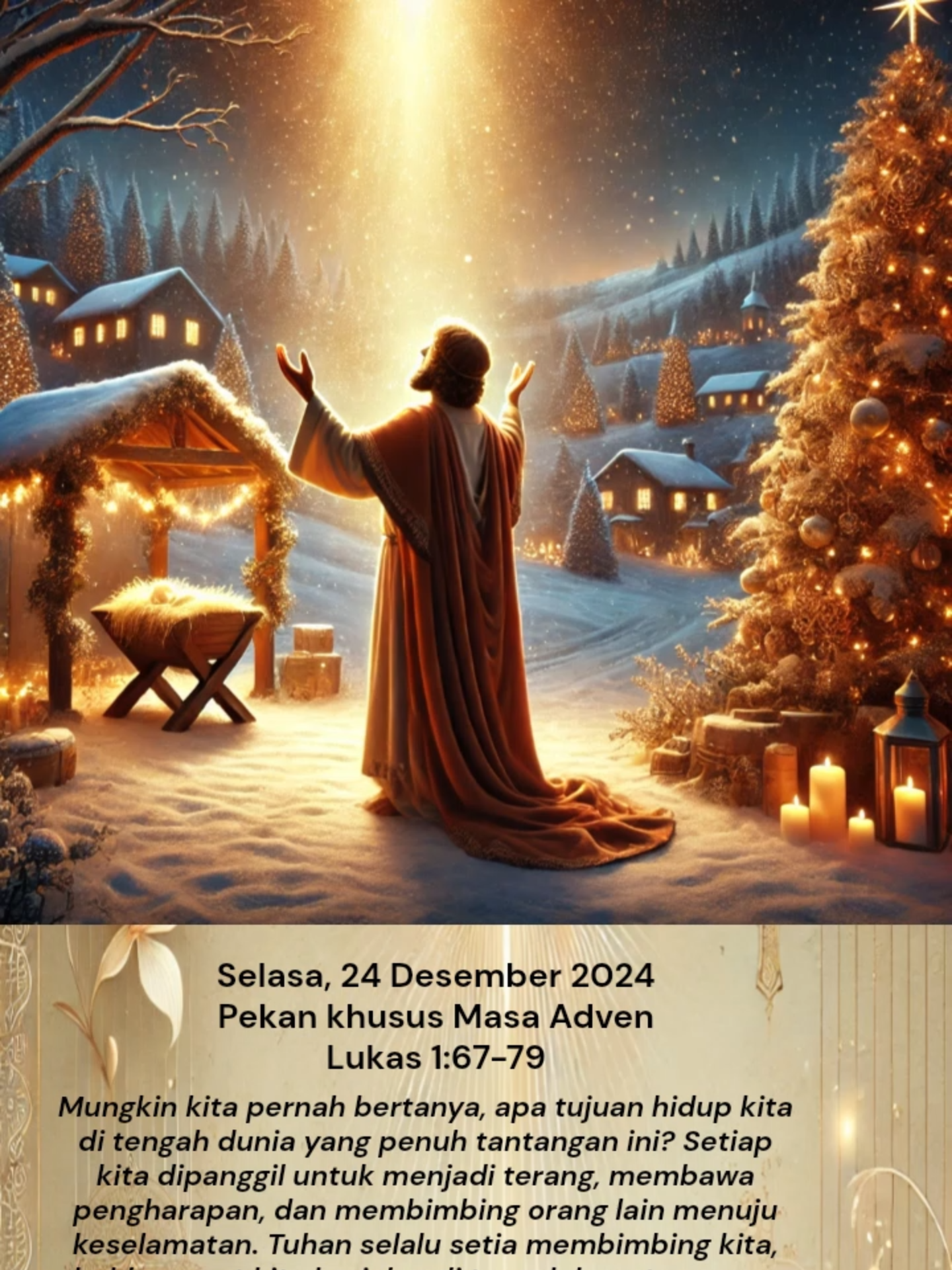 Selasa, 24 Desember 2024, Pekan khusus Masa Adven, Lukas 1:67-79 #renungan #adven #rohani #katolik #RohaniTikTok #iman #yesuskristus #tuhan #Allah #KasihTuhan #Desember #2024 #kejutanlivefest #FaithChallenge #foryou #f #fyp