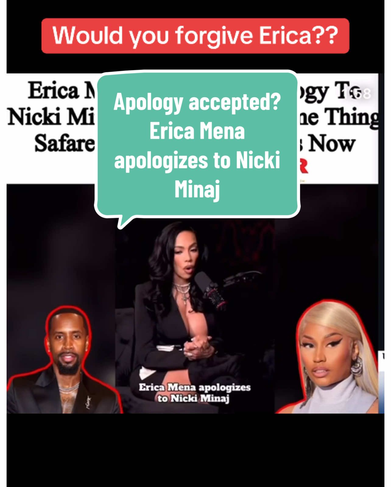 Erica Mena apologizes to Nicki Minaj 🧐🔗 #apologyvideo #ericamena #nickiminaj #dumbblondepodcast #safaree #breakups #cheating #relationshipdrama #barbz  