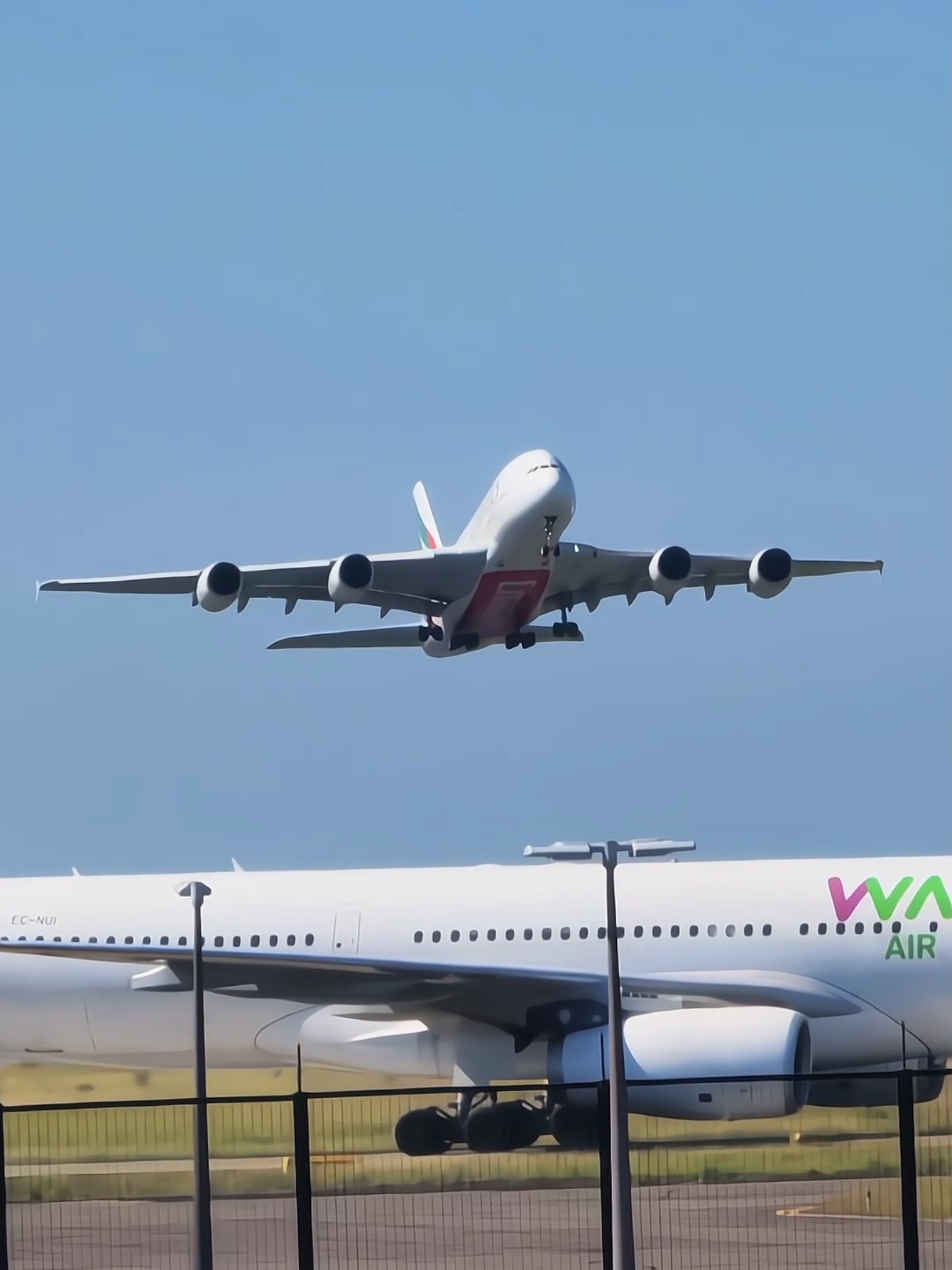 The World's Largest Passenger Jet Airbus A380 Takeoff #AirbusA380 #A380 #PassengerJet #Aviation #AirTravel #Aircraft #JetTakeoff #LargestJet #AviationLovers #FlyingHigh #Airbus #Travel #AviationPhotography #AeroTech #AirplaneLovers