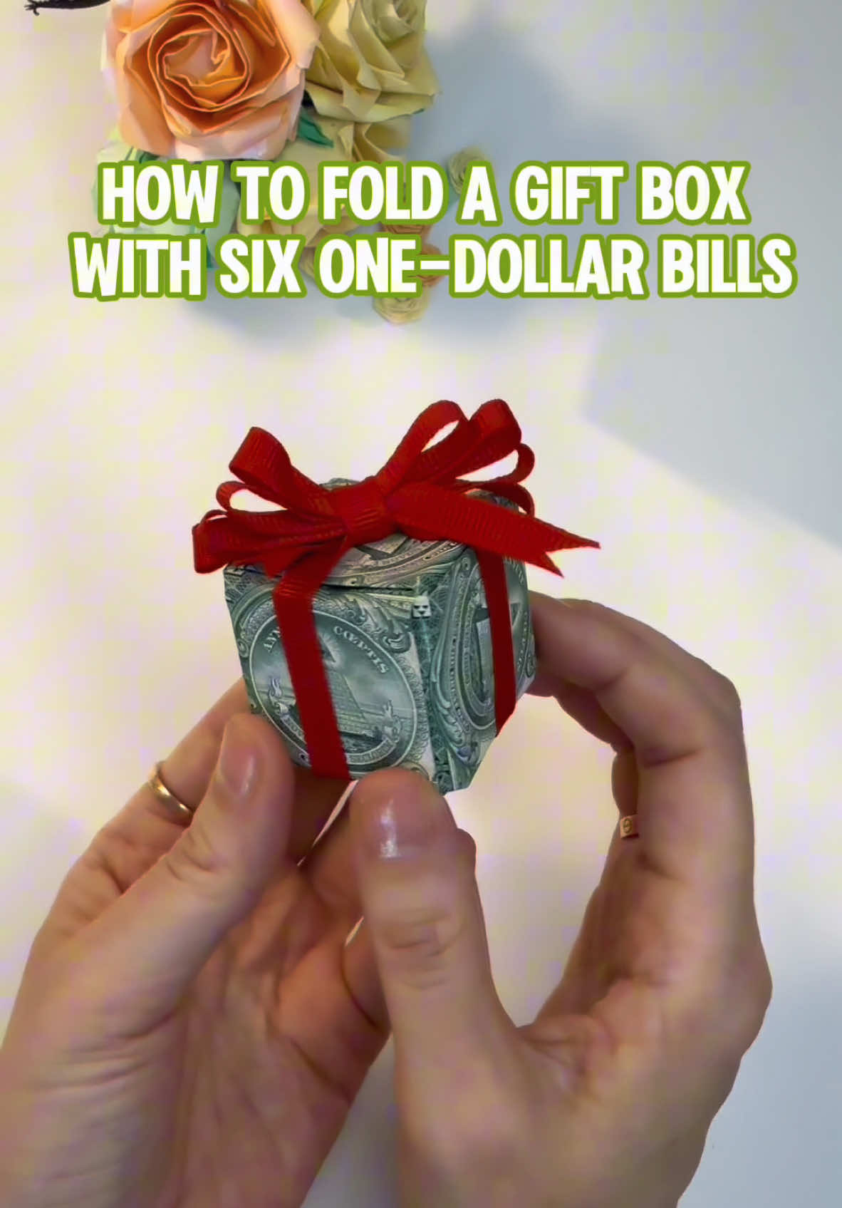 A dollar bill giftbox is a sweet and personal gift that shows you care. It's a great option when you're not sure what else to give.  How to fold a gift box with six one-dollar bills#easytutorial #howto #giftideas #DIY #giftguide #handmadegifts #crafts #art #origami #dollar #money 