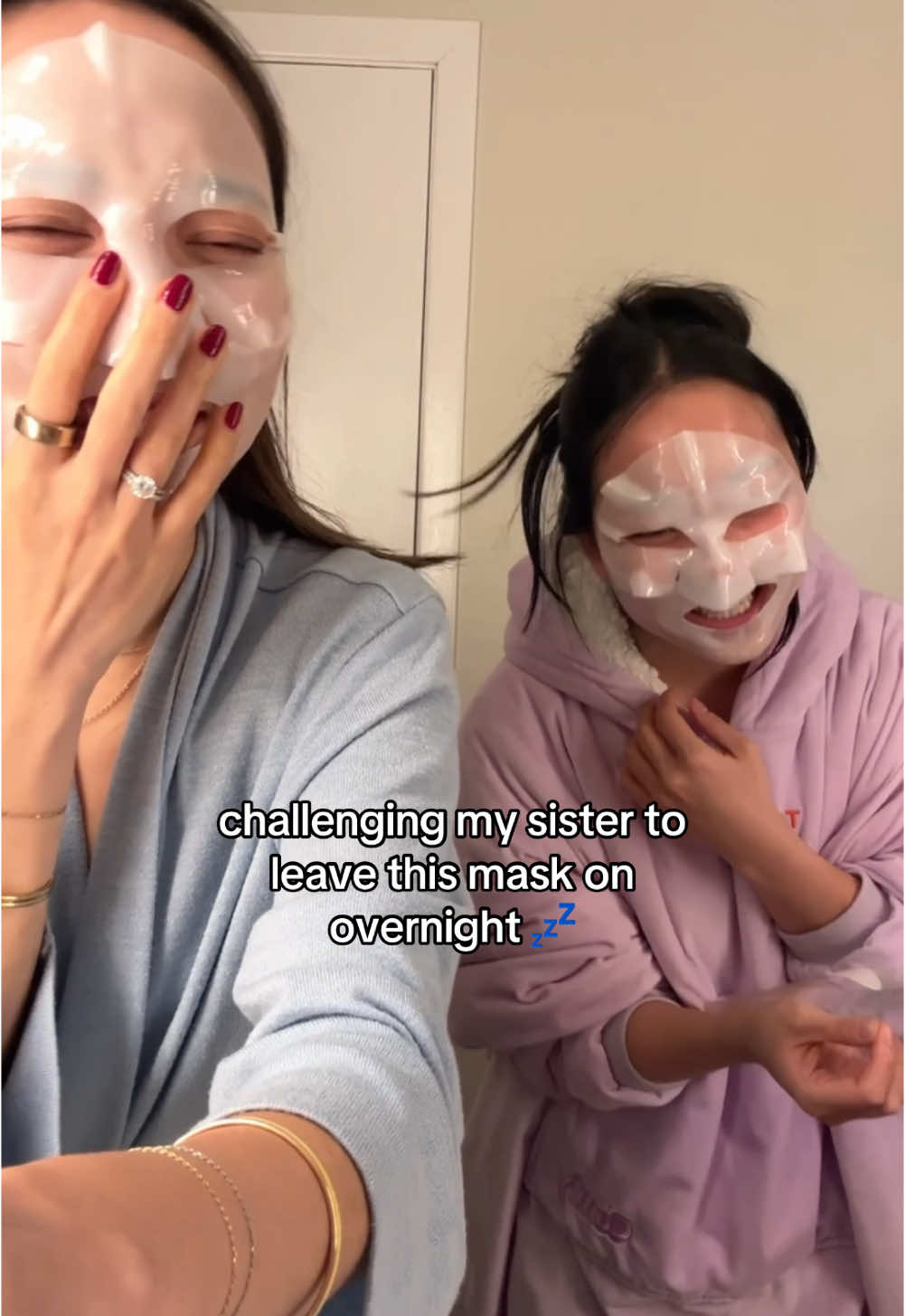 almost bet money that this mask would not stay on overnight for her lol #collagenmask #sisters #koreanskincare #sistergoals #sisterchallenge 